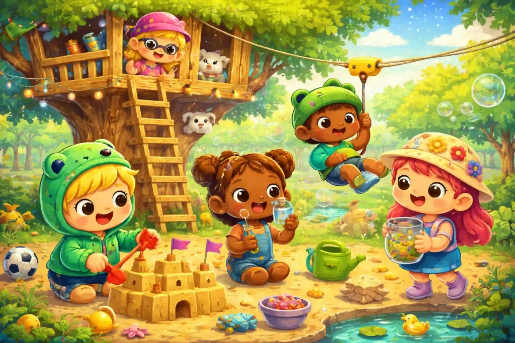 Toca Boca Mod APK on Xbox, characters playing in a jungle on tree house